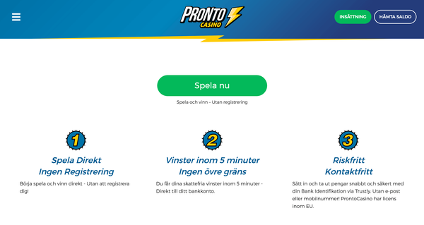 Svenska Pronto Casino på en dator