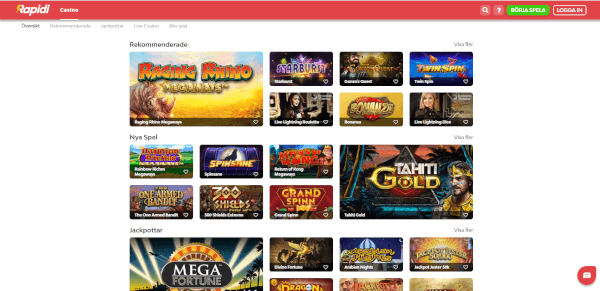 Rapidi casino spelutbud